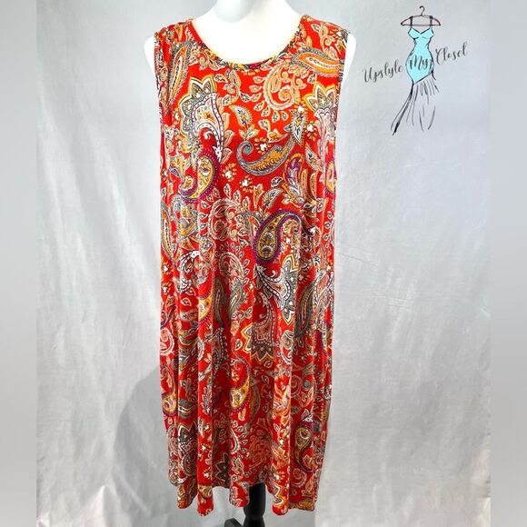 Rachel Zoe orange paisley print shift dress with pockets size 1X - Picture 1 of 5